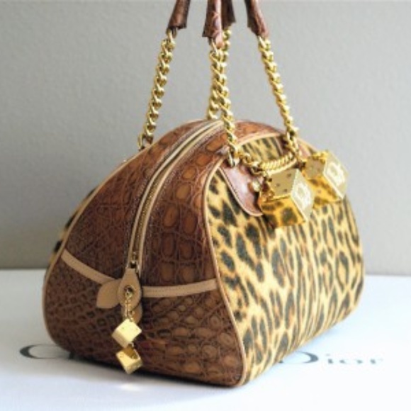 DIOR LEOPARD PRINT PONY FUR CROCODILE BAG NEW - Picture 3 of 8